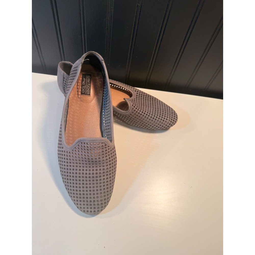 Adam Tucker me Too Grey Perforated Leather Smoking Loafers Flats Womens Size 9M